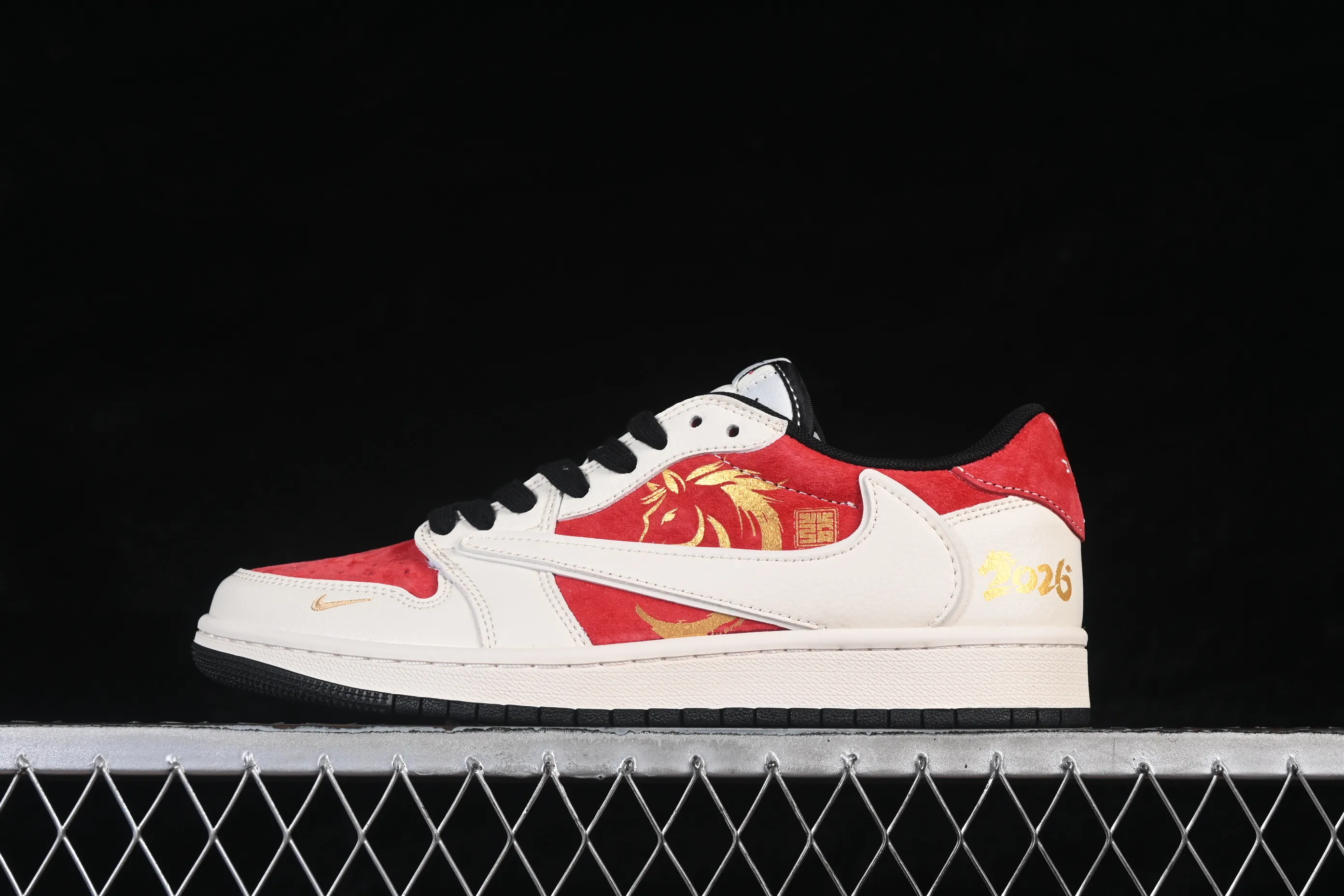 All categories Air Jordan Jordan series basketball shoes Air Jordan 1 Low High-end customized low-top sneakers Air Jordan 1 Low AJ1 Exclusive for Joe 1 Year of the Horse Gold and Red Field High-end customized low-top retro basketball shoes JP2026-161